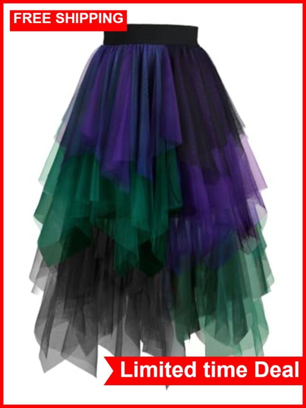 Layered Tulle Midi Skirt Elastic Waist Tutu Skirt